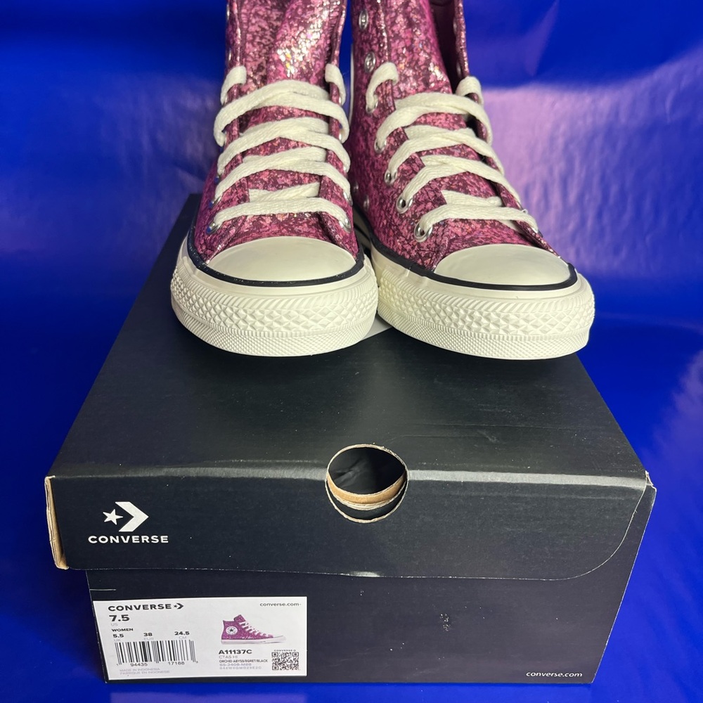 Wmns Converse Chuck Taylor All Star Hi Purple Glitter Shoe / A11137C / Size 7.5 - Picture 4 of 5
